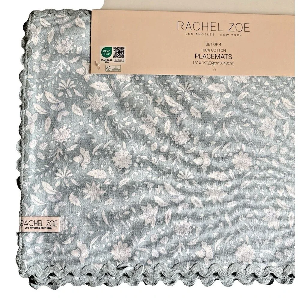 Rachel Zoe Placemats Reversible Spring Flowers Dragonflies Butterflies Set of 4